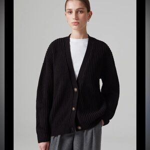 Piombo Oversized Black Button-Up Sweater Size Medium